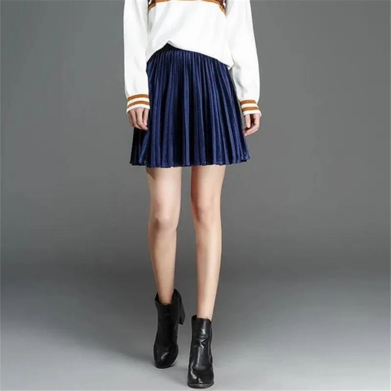 

Preppy Style 2022 Spring Autumn Women Solid Velvet Skirts Slim Pleated Mini Skirt Vestido Velour Skirt