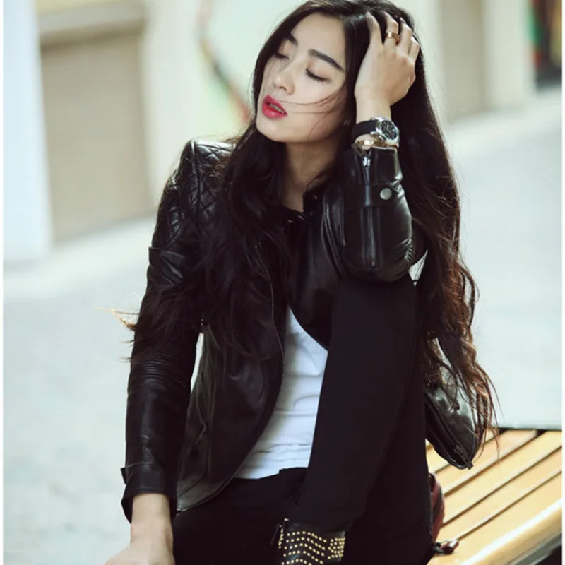 New High Quality Women Fashion 2018 Coat Solid Color Harajuku Luxury Streetwear Clothes Leisure Slim Fit Leather Jacket | Женская одежда
