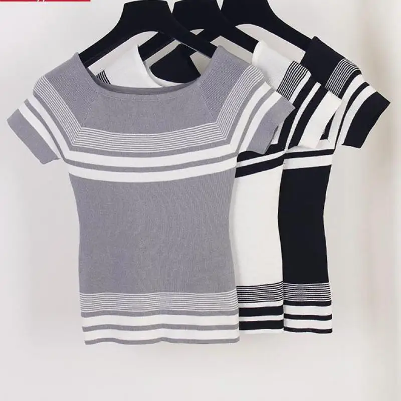 Женский эластичный свитер с вырезом лодочкой тонкий трикотажный пуловер в