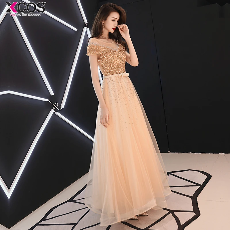 XCOS платье для выпускного вечера бисерный лиф Vestidos de fiesta largos elegantes Gala Линия