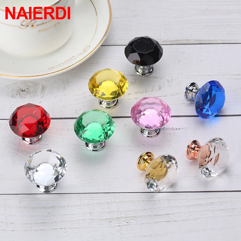 

NAIERDI 20mm 30mm Diamond Crystal Glass Knobs Cupboard Pulls Drawer Knobs Kitchen Cabinet Handles Modern Style Furniture Pulls