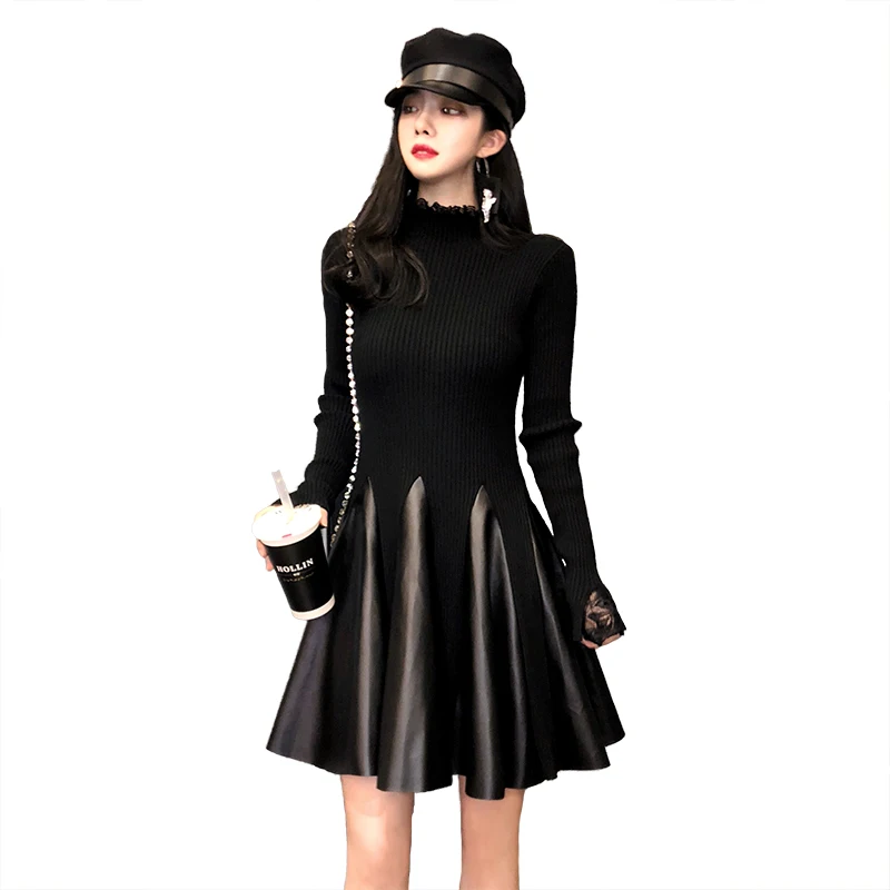 Женские платья осень зима 2018 новые кружевные лоскутные винтажные тонкие