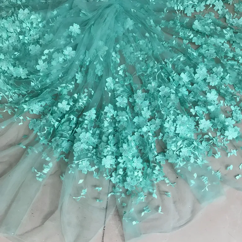 Качественная вышитая кружевная ткань с объемными цветами 11 цветов Тюлевая