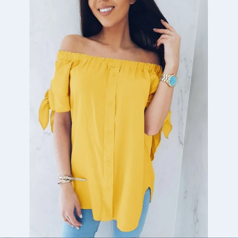 Женские свободные блузки с коротким рукавом Летняя Повседневная блузка 2018 |