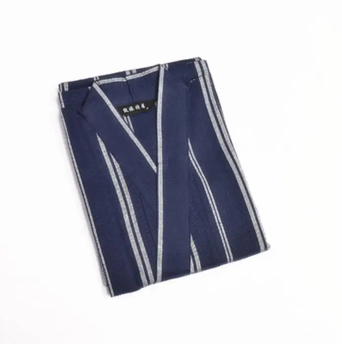 Dark Blue White Line Мужское японское кимоно, юката, банный халат, пижама, хлопковый Халат, одежда, длинный летний Халат - Цвет: Dark Blue White Line