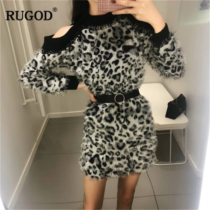 RUGOD Fashion Vintage Leopard Women Dress O-Neck Tassel Mini Korean Style Straight Winter dresses woman party night | Женская одежда