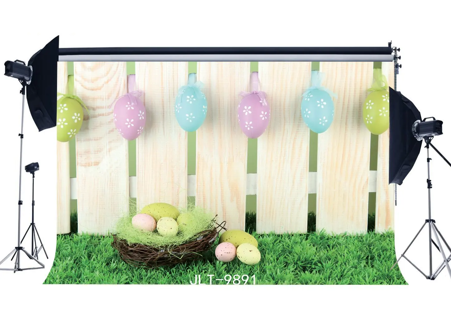 

Photography Backdrops Easter Eggs Green Grass Field Nostalgia Wood Fence Scene Toddlers Lover Happy Easter Portraits Background