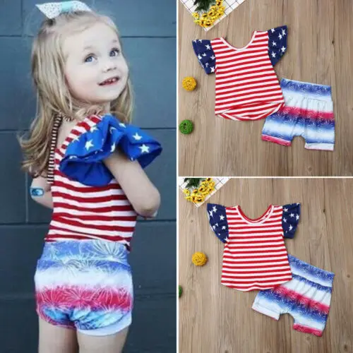 AU July 4th День Независимости Одежда для новорожденных девочек топы шорты наряд 0 24