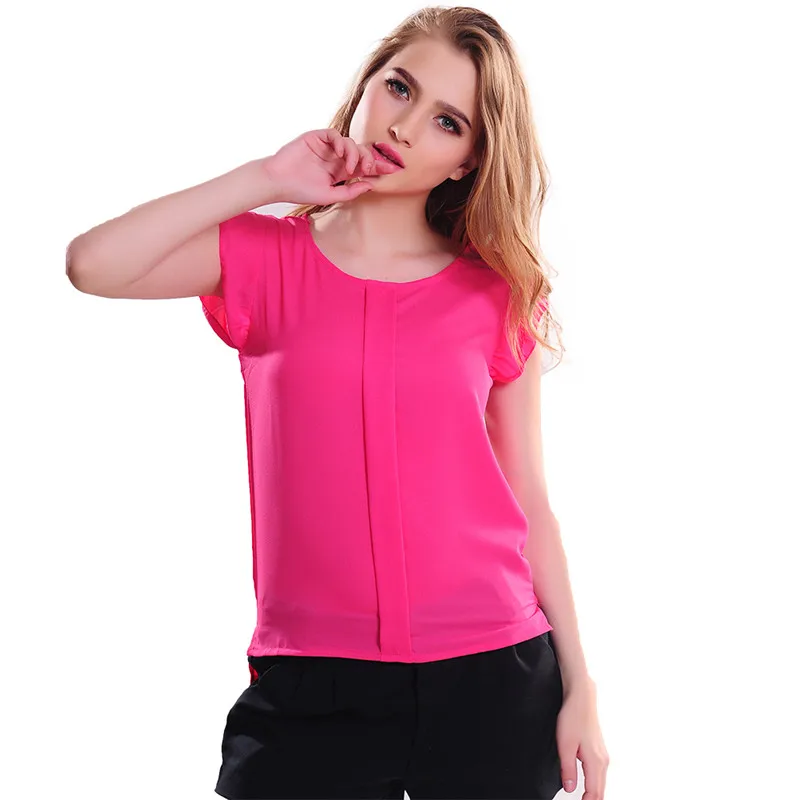 Женская шифоновая блузка Fun оранжевая однотонная без рукавов с круглым вырезом и