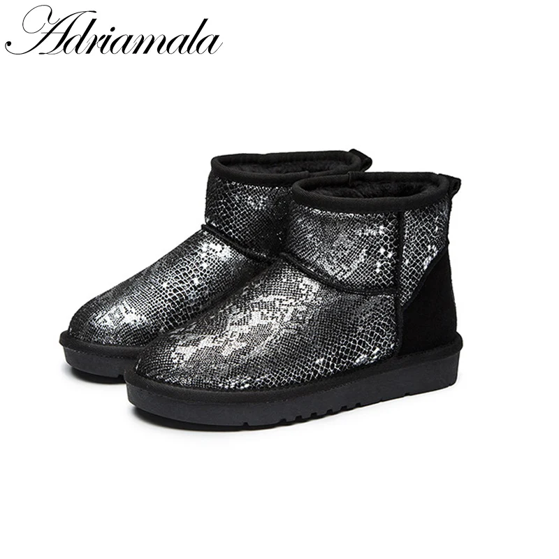 2017 Warm Snow Boots Winter Women Shoes Split Leather Thick Plush Round Toe Flat With Female Fur Adriamala | Обувь