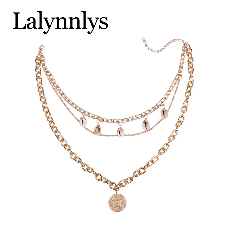 Lalynnlys богемное массивное многослойное ожерелье s для женщин портрет круглая монета кулон ожерелье ювелирные изделия оптом N68431