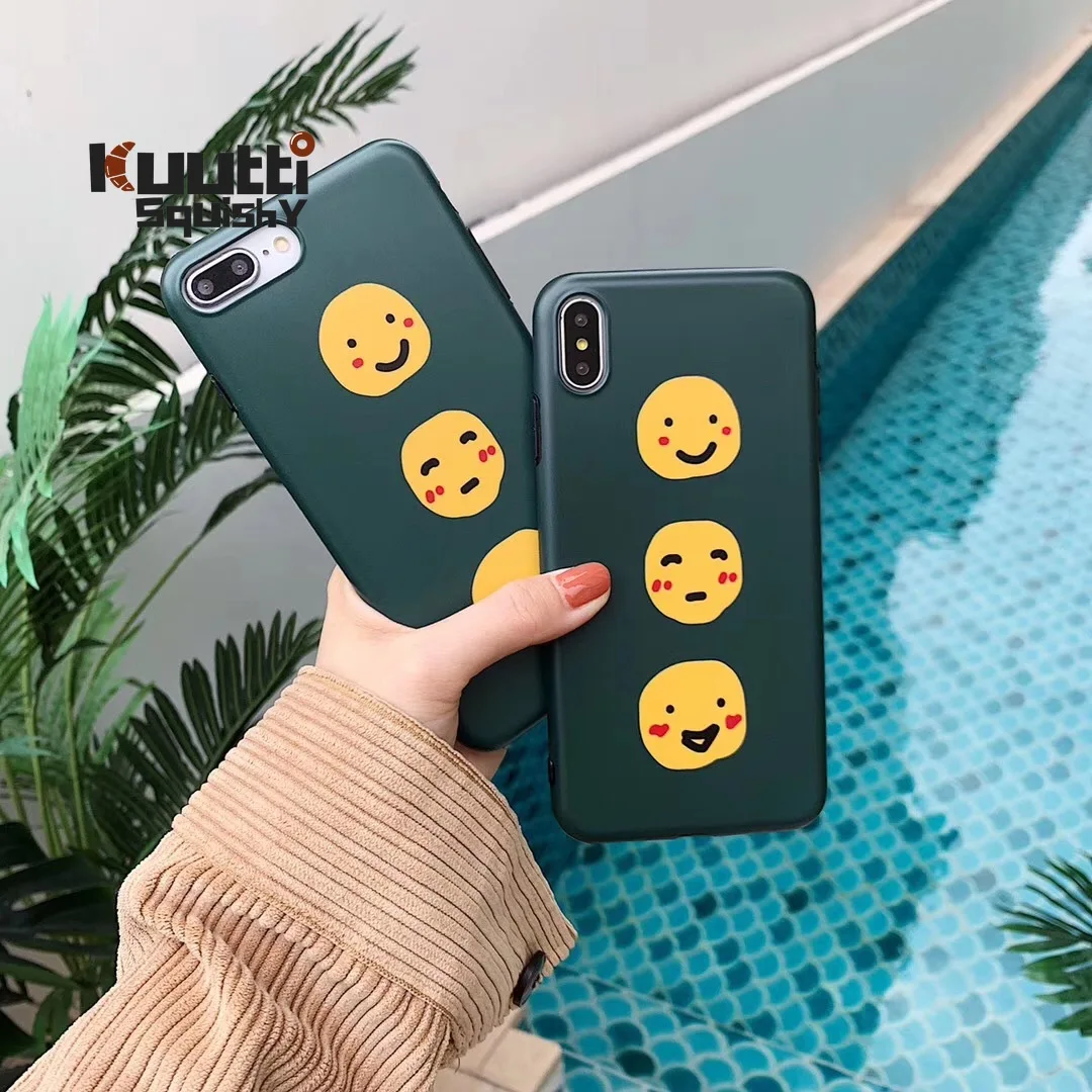 Kuutti Squishy Cute Funny Breif Green Emoji Face Boys Girls Women Summer Phone Case for iPhone 6 6s 7 8 Plus X XR XS Max Covers |
