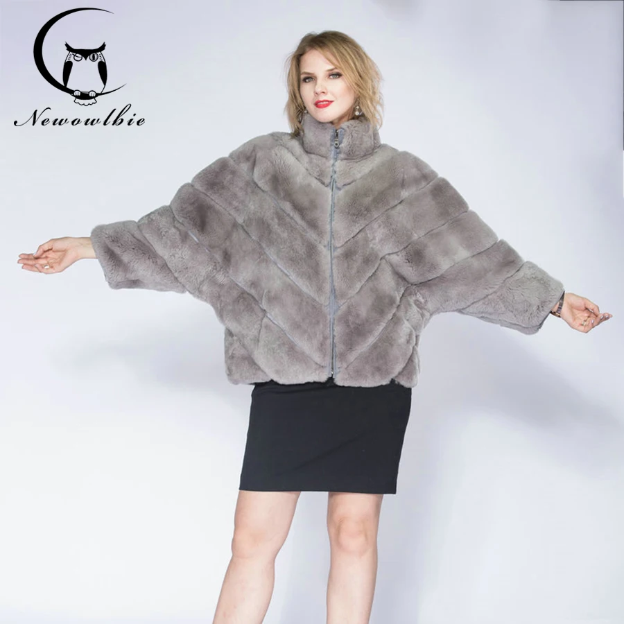 Enlarge 2022 Hot woman real Rex rabbit fur coat,winter  Stand collar short section thick coat, bat sleeve ladies coat  fur coat