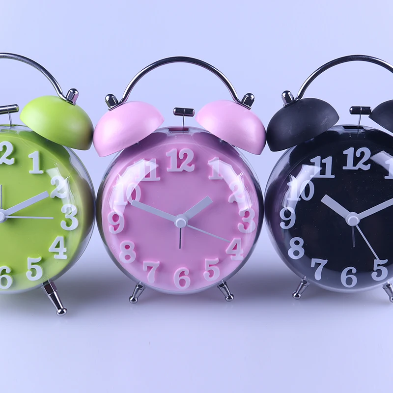 

Brief Alarm Clock Plastic Solid Color Night Light Clocks Needle Quiet Movement Digital 12 Hours Time Watch Bedroom Decor Crafts