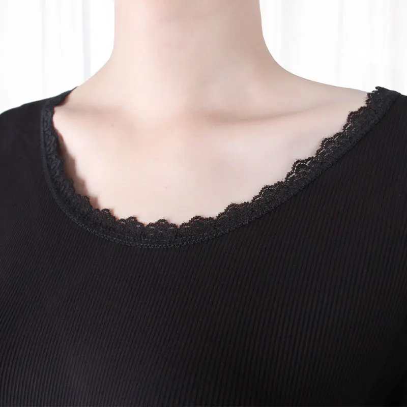 Женская теплая кружевная рубашка с длинным рукавом подштанники на весну и осень