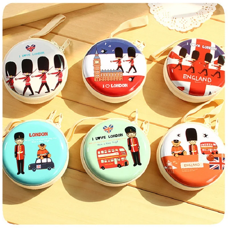 (5 шт./лот) креативный женский кошелек круглой формы из льна и олова с мультяшным