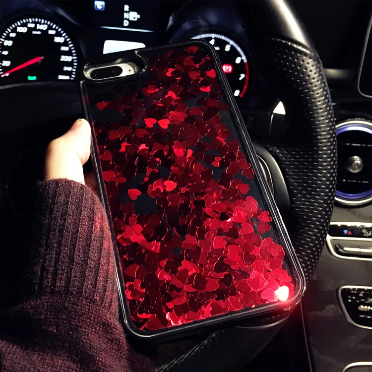 Роскошный блестящий красный чехол для телефона с сердечком для iPhone 7, 8, 6, 6S Plus, XS, женский милый Жидкий зыбучий песок, чехол для iPhone8 X 7Plus
