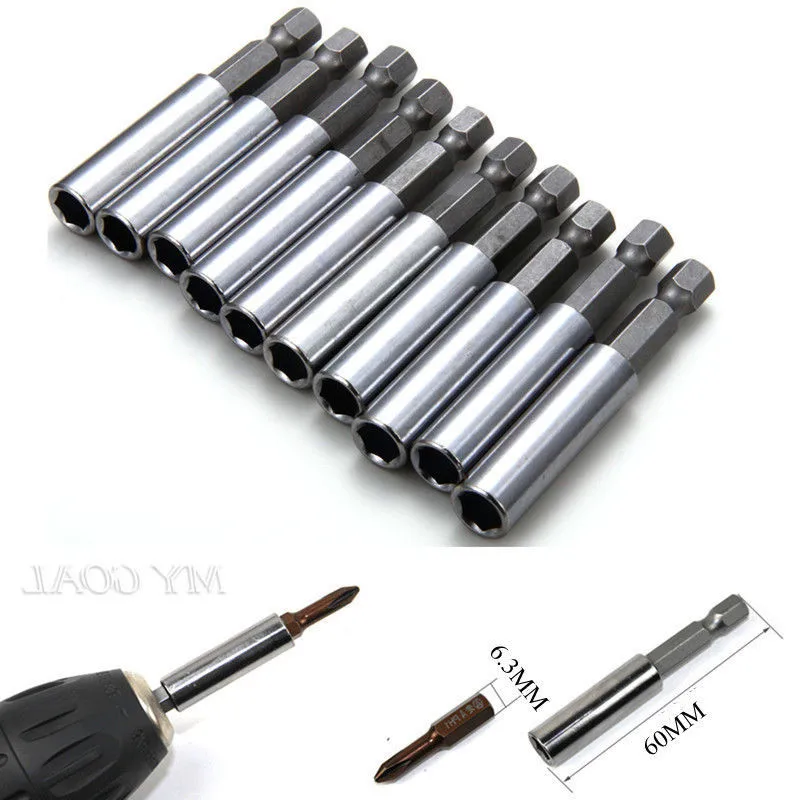 10pcs 1/4" Hex Shank Magnetic Extension Extend Socket 60mm Screwdriver Drill Bit Extender Bar Rod