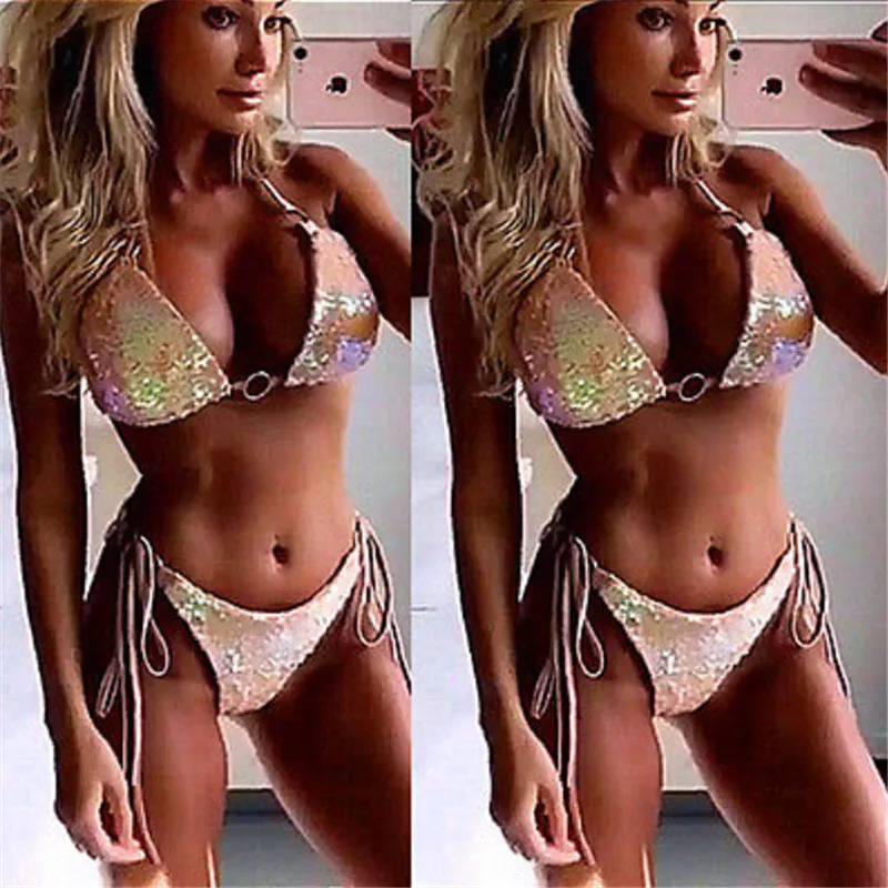 Бикини 2017 сексуальные женские комплекты бикини с блестками купальник бандажный