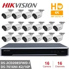 Комплекты видеонаблюдения Hikvision, встроенные сетевые видеорегистраторы 4K с разрешением 8 МП и 16 наружных IP-камер DS-2CD2085FWD-I 8 МП