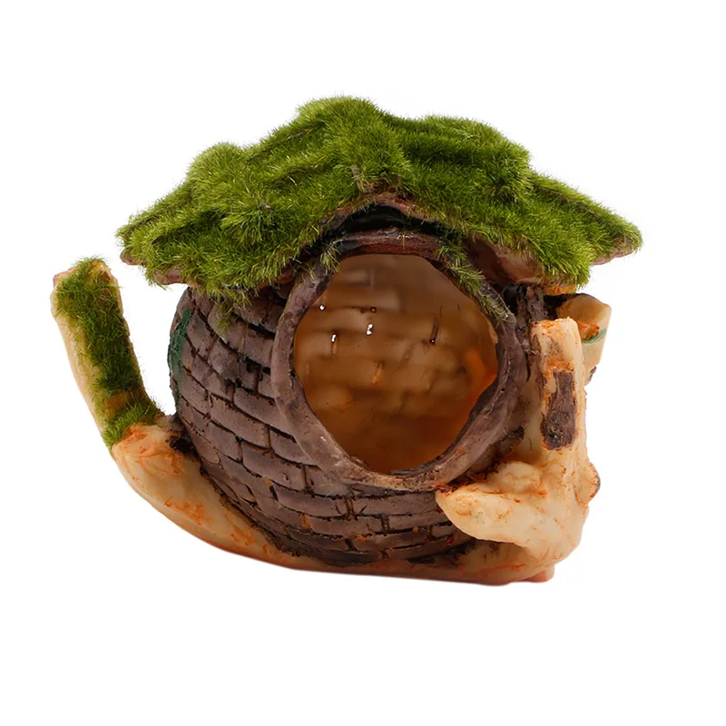 

Aquarium Fish Tank Ornament Decor Broken Resin Fish Hide Moss House Landscape
