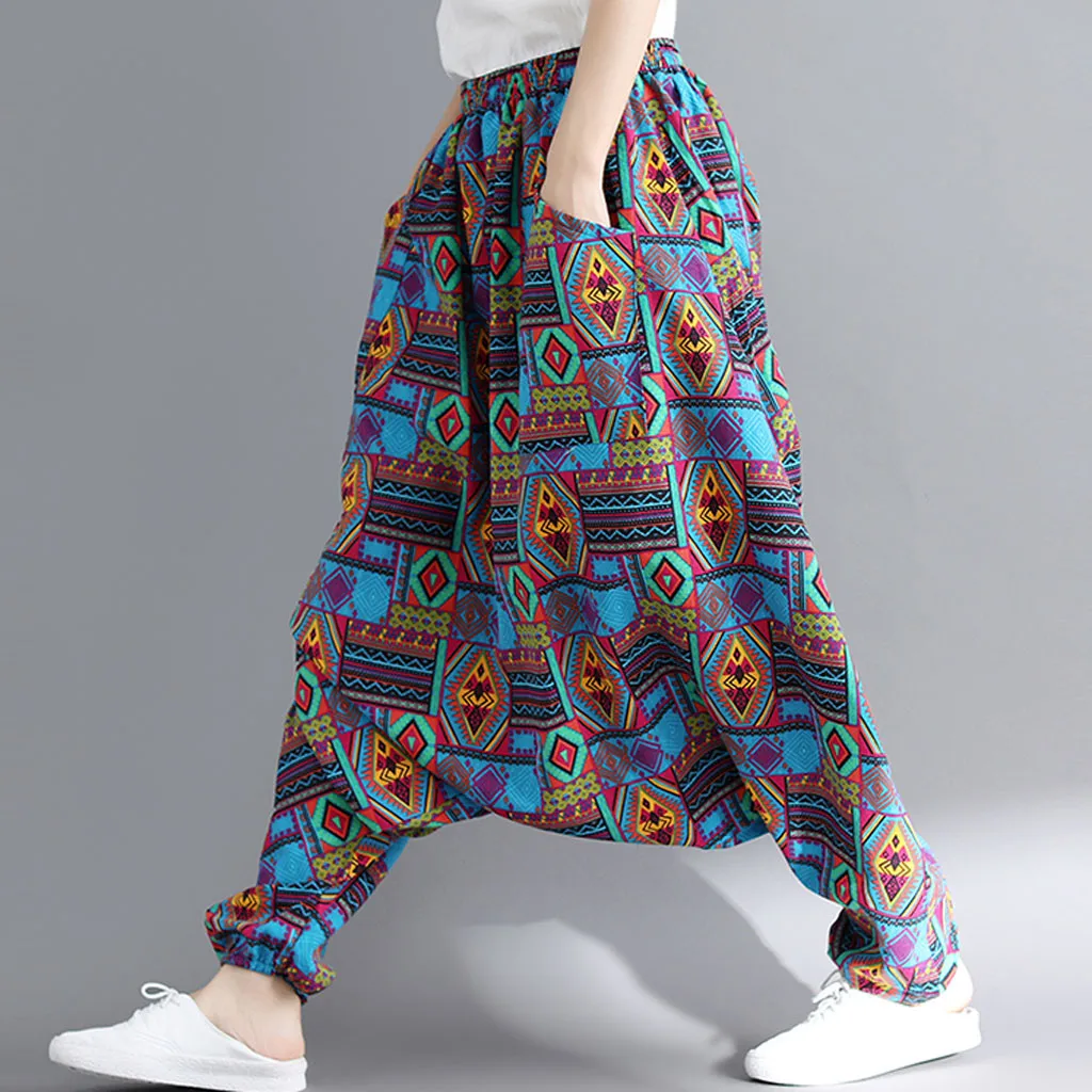Womail, женские брюки, летняя мода, Boho, хиппи, для девушек, с принтом, свободные штаны, мешковатые брюки, высокая талия, длинные штаны, пляжные,, M531