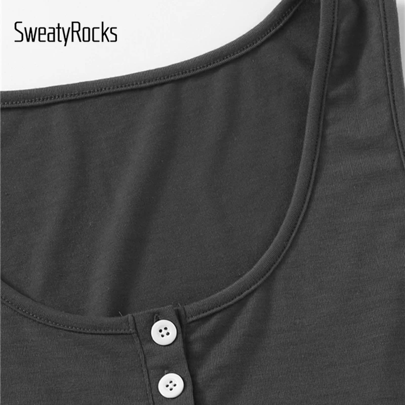 SweatyRocks топ на пуговицах спереди и шорты PJ без рукавов однотонное ночное белье Женские повседневные шорты наборы летние женские пижамные комплекты