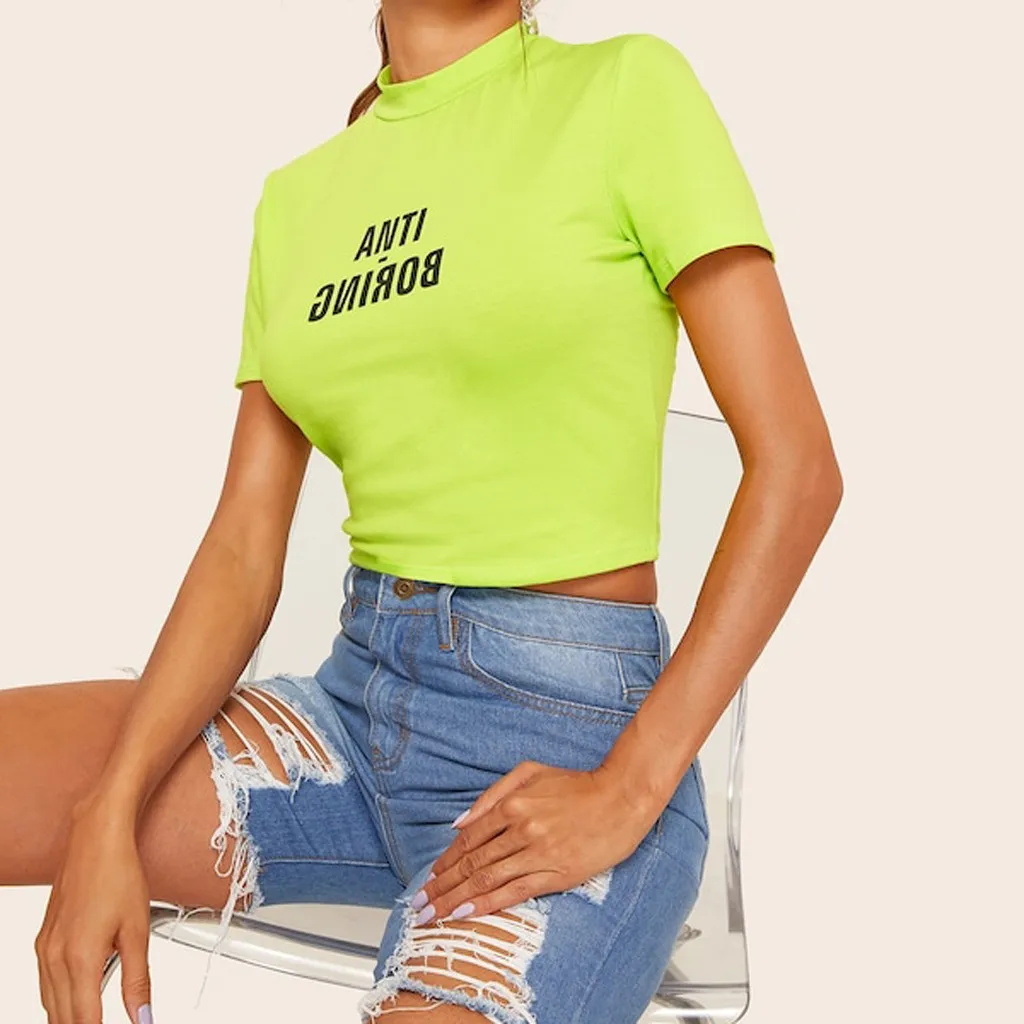 Женская футболка оверсайз с коротким рукавом и принтом зеленая круглым вырезом