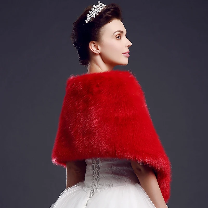 Новое поступление женская накидка из красного и белого искусственного лисьего