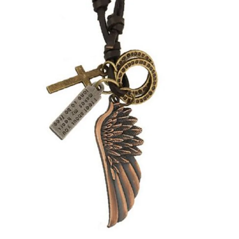 Популярное металлическое ожерелье с подвеской в виде крыла ангела длинная