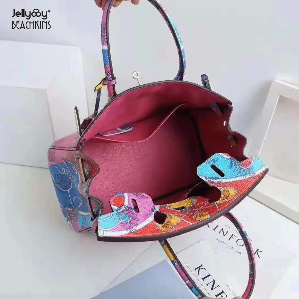 Jellyooy Beachkins Женская замок клапаном из натуральной кожаные сумочки 30 см Полный