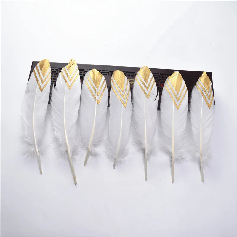 Gold White Окунутых золотых и серебряных гусиных перьев 10 шт-100 шт/Партия 15-20 см DIY декоративные перья для Свадебные украшения своими руками сантехника - Цвет: Gold White