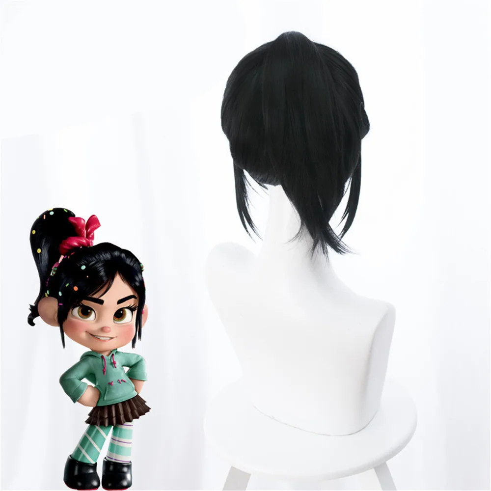 Ральф ломает интернет крушение это 2 Vanellope черный косплей парик для Хэллоуина