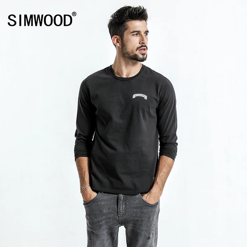 SIMWOOD новая весна Для мужчин модные футболки из 100% хлопка с принтом черный