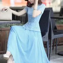 Женское шифоновое платье с коротким рукавом кружевное круглым
