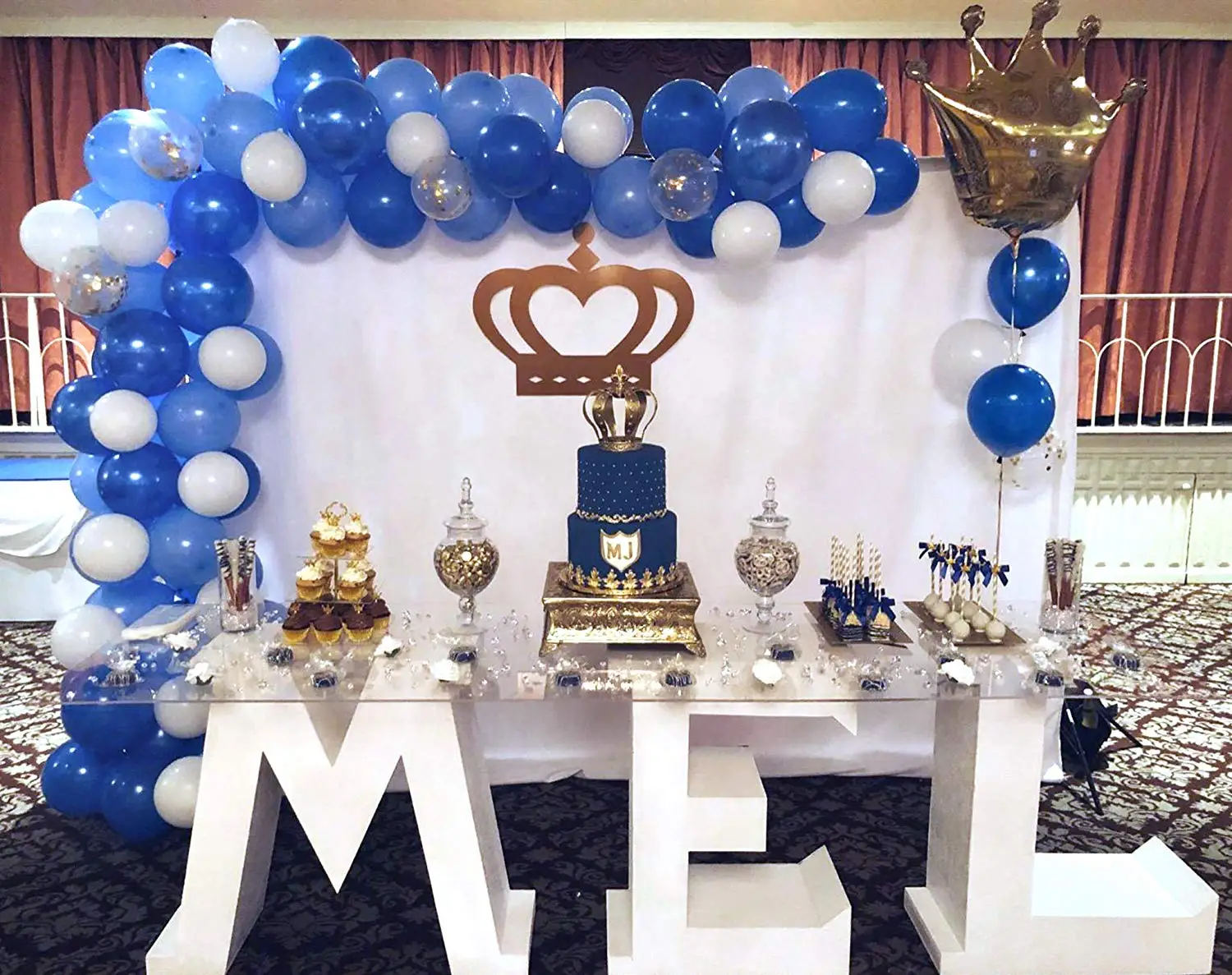 METABLE 300 шт королевские голубые светло шары с золотыми конфетти белые синие и