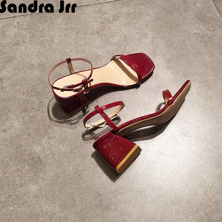 Sandra Jrr/Женские Кожаные Классические босоножки на среднем массивном каблуке с