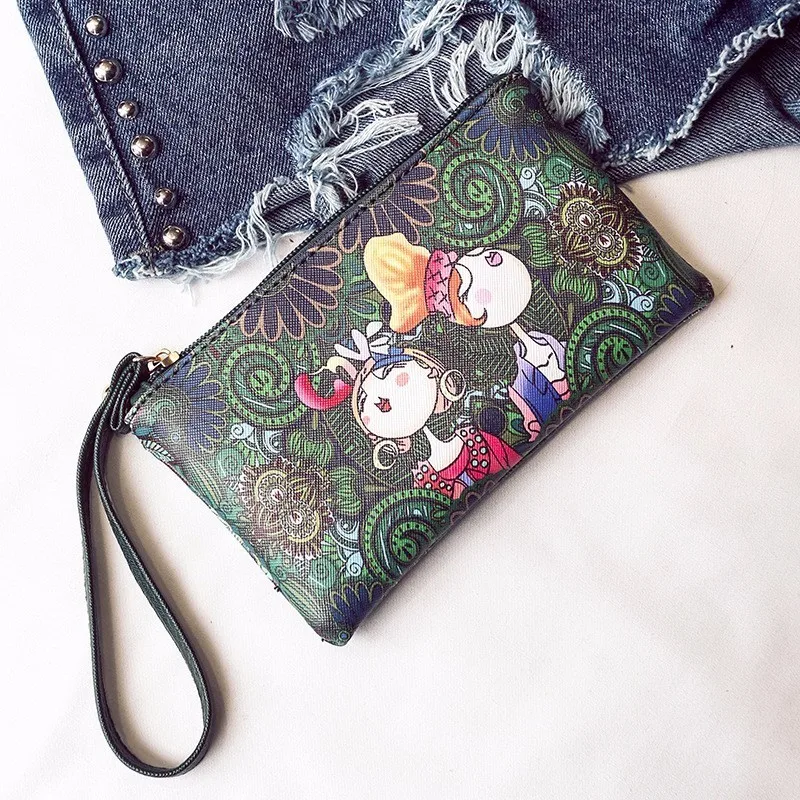 Корейский Для женщин милый кошелек кожаный браслет сумка с цветочным принтом