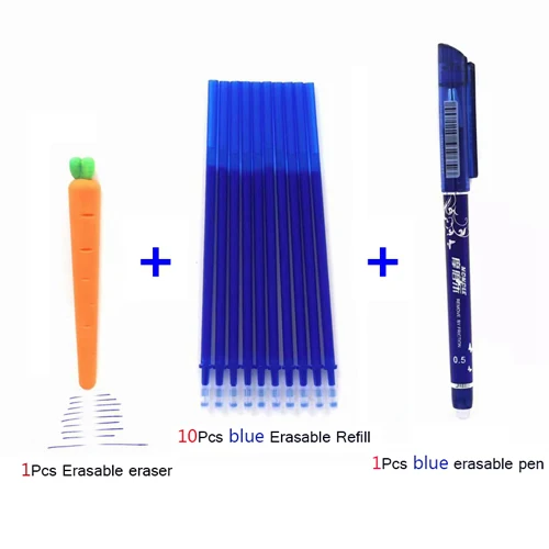 Blue 12 шт./лот, стираемая ручка, сменный стержень, моющаяся ручка, 0,5 мм, синие/черные/красные чернила, гелевая ручка для школы, офисные принадлежности, инструмент, канцелярские принадлежности - Цвет: Blue