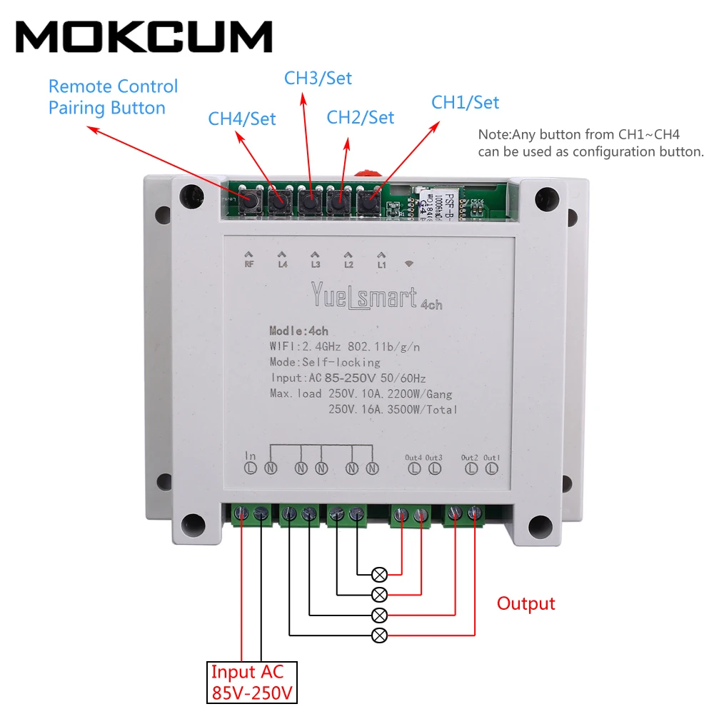 AC 85 V-250 V с дистанционным управлением Управление 4-канальный 2,4G IoT 10A Беспроводной WI-FI интеллигентая(ый) Управление переключатель самоблокирующийся триггерный релейный модуль