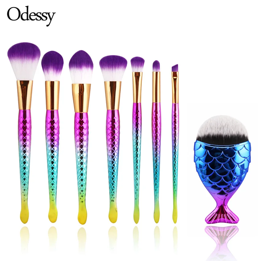 8 шт. форма русалки набор кистей для макияжа большая рыба хвост основа порошок