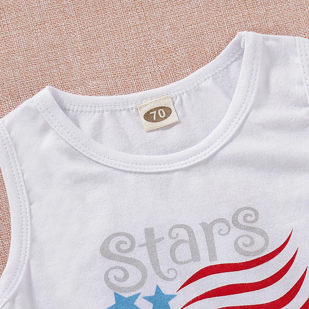 Одежда для маленьких девочек модный жилет без рукавов со звездами 4 июля топы с