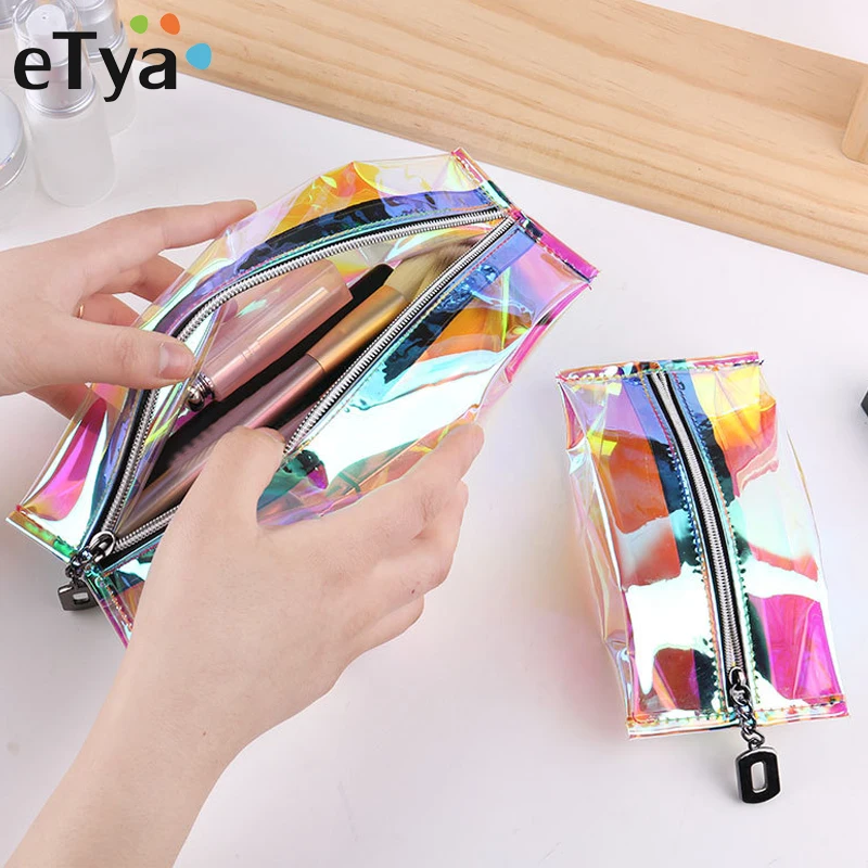 ETya, Женская лазерная прозрачная косметичка, дорожная, складная, органайзер, сумки, женские, водонепроницаемые, портативные, на молнии, косметичка, сумочка, сумочка