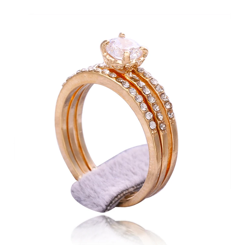 3 pcs/set wedding rings for men and women gold plating stainless steel crystal cubic zirconia jewelry (KA0082) | Украшения и