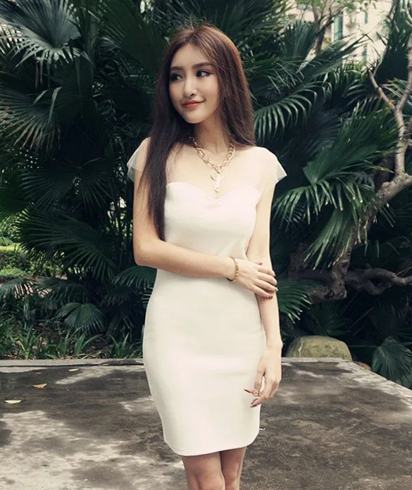 2015 summer style sexy nightclub mosaic shoulder mesh Joker short sleeve slim dress | Женская одежда