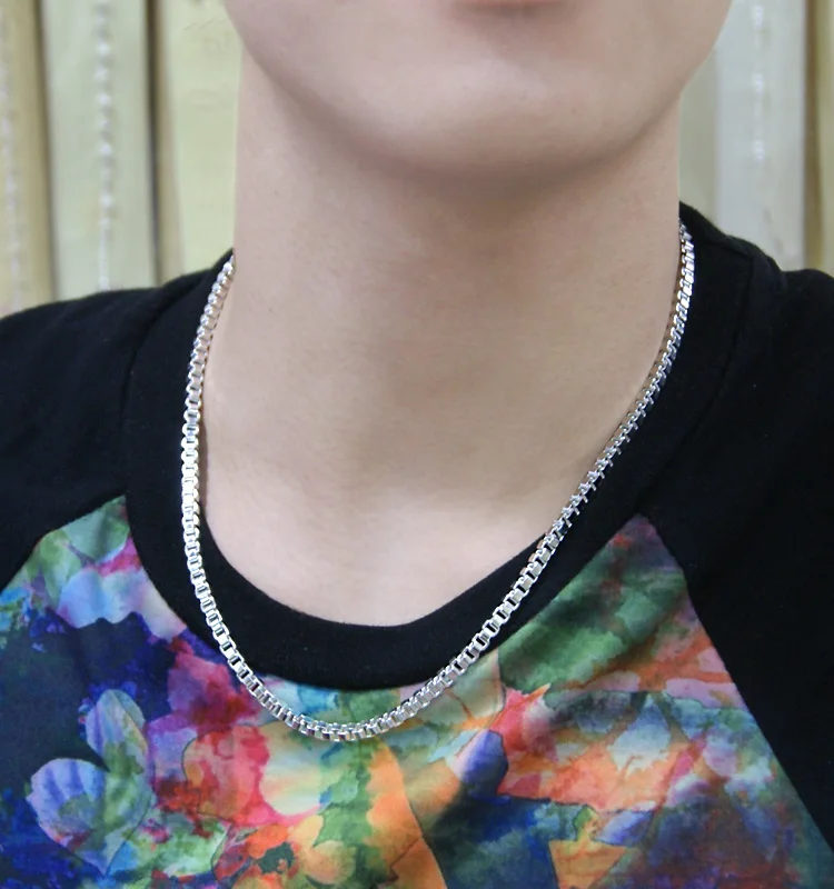 Silver pendant Classic really solid 925 sterling silver box chain necklace fashion men 6mm66cm .silver jewellery | Украшения и