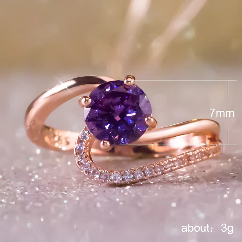 

Huitan Luxury Wedding Ring Mysterious Purple Crystal Stone Prong Setting Women Ring Band With Micro Paved Anniversary Ring Band