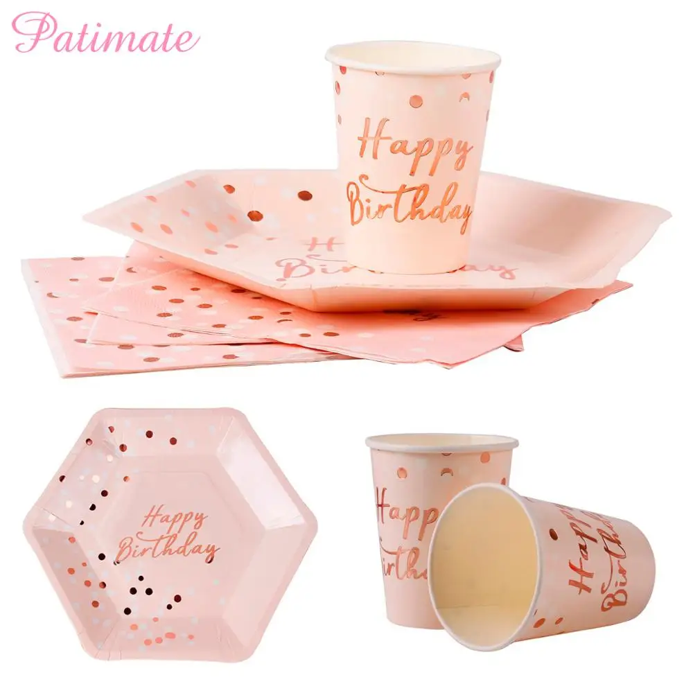

Одноразовая посуда PATIMATE Girl на день рождения, розовая бумажная салфетка, чашка, тарелка для детей, украшение для дня рождения