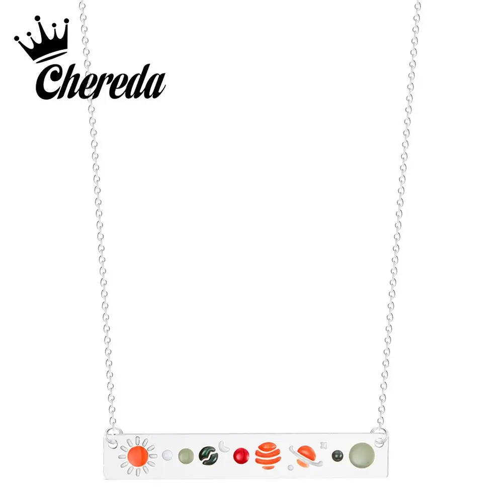 

Chereda Stainless Steel Women Jewelry Square Moon Sun Gold Necklaces Girl Trendy Bar Collar