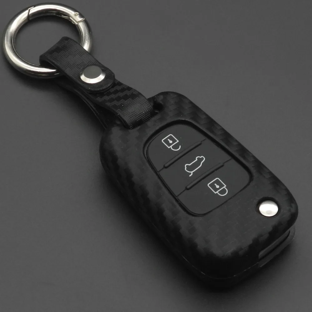 Силиконовый чехол для ключей jingyuqin из углеродного волокна с 3 кнопками HYUNDAI I30 IX35 Kia